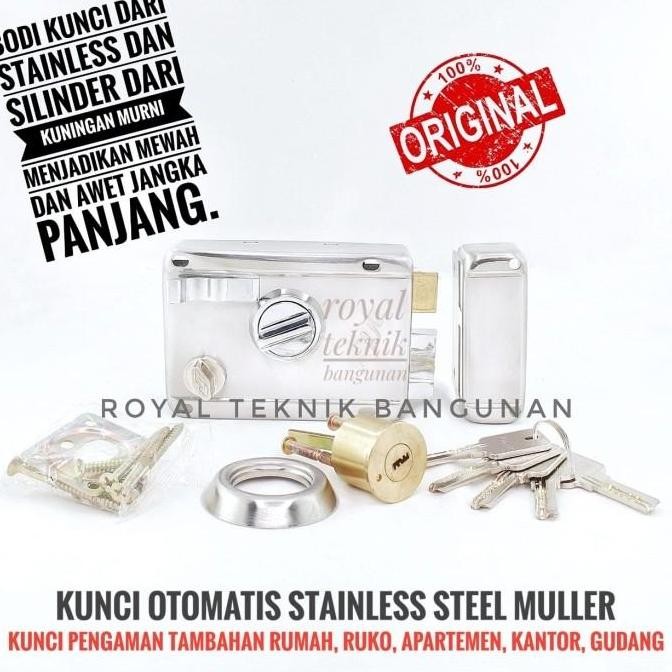 Kunci Pintu Otomatis Stainless 853 Ss Muller / Pengaman Anti Karat Besi Gerbang Garasi Rim Lock