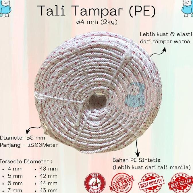 [4Mm X 200Meter] Tali Tambang Tampar Nilon Nylon Pe Manila Putih Bercorak Co