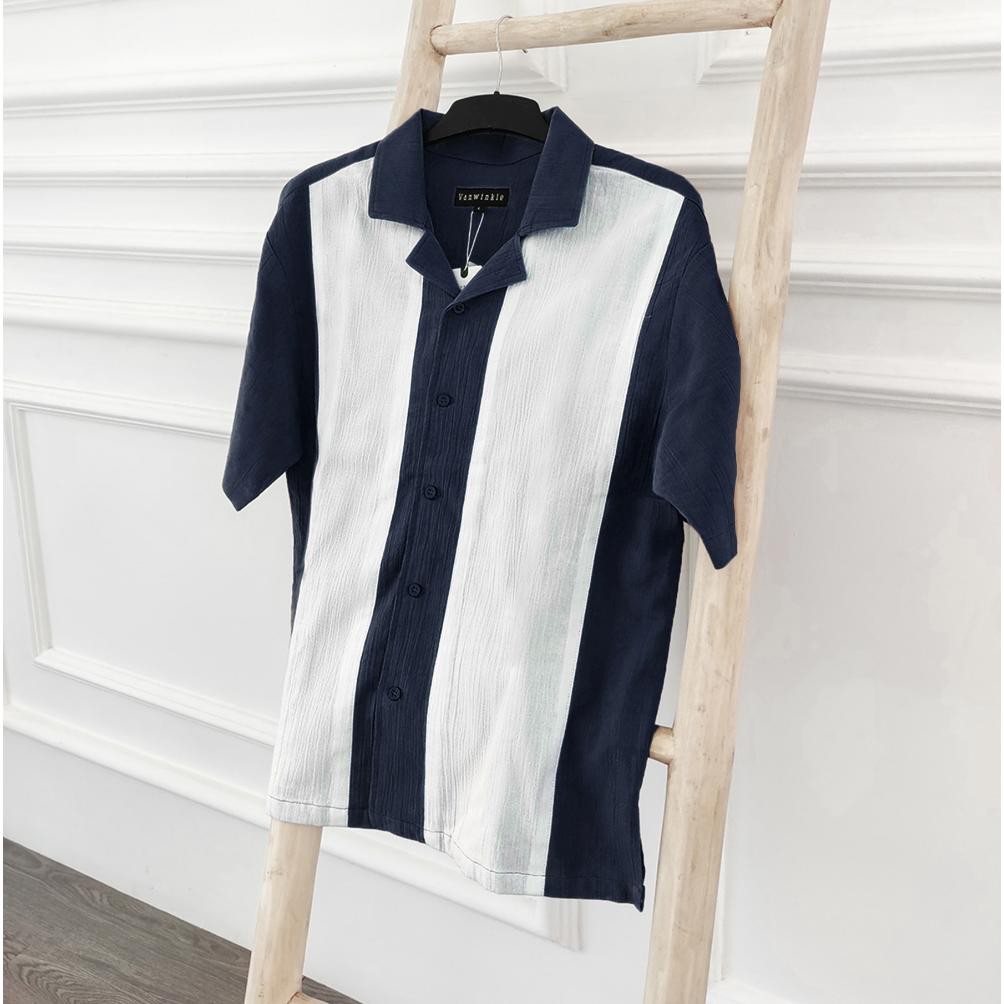 Kemeja Linen Pria Lengan Pendek Kombinasi Vintage - Bowling Shirt Mirkel Vanwinkle