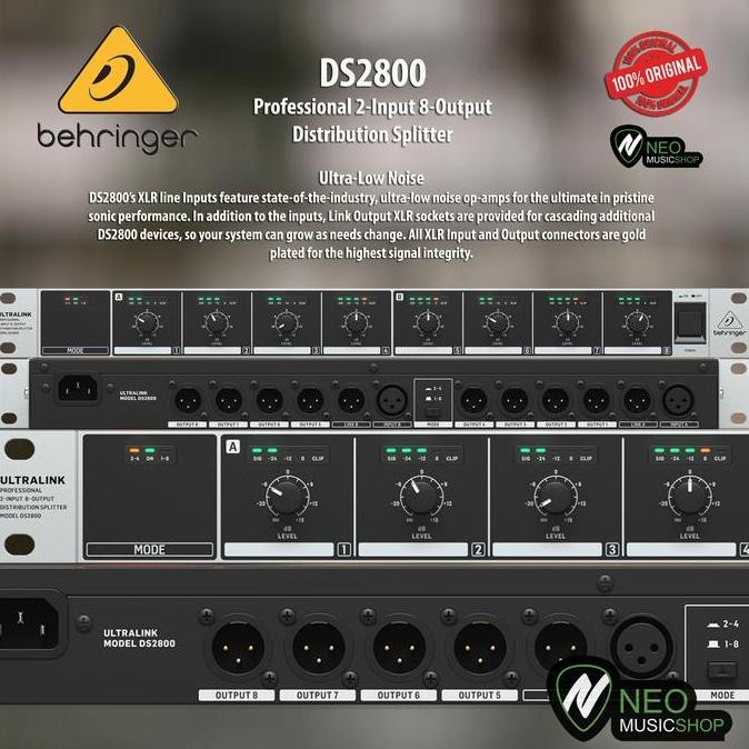 BEHRINGER DS2800 DISTRIBUTION SPLITTER PROFESSIONAL 2-INPUT 8-OUTPUT ORIGINAL DAN TERPERCAYA