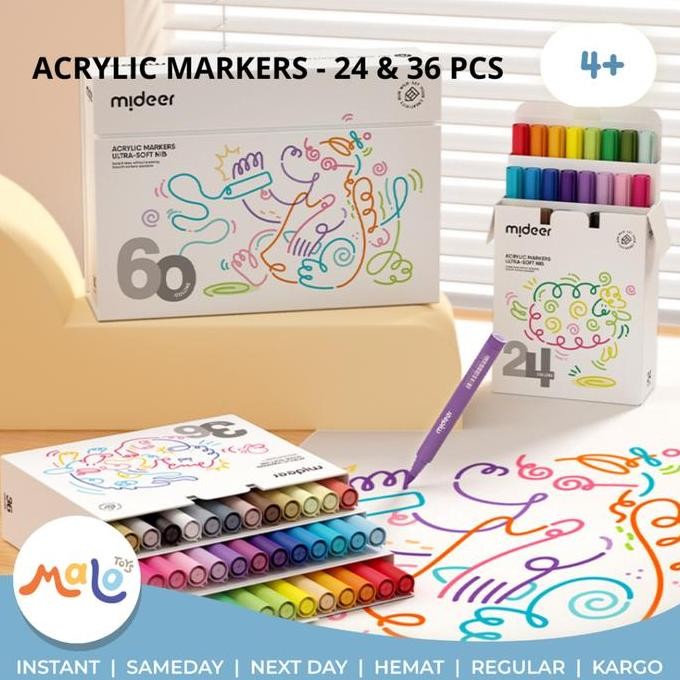 

HOT SALE! MALOTOYS - Mideer Acrylic Marker Spidol Akrilik Lembut Ultra Soft Nib 24 36 pcs Warna Colors Spidol Mewarnai Menggambar Kesenian Nontoxic Mainan Anak Prakarya Color Malo Toys