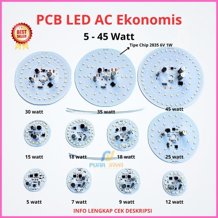 RS PCB LED AC Ekonomis Watt Lengkap 5 7 9 12 15 18 25 30 35 45 Watt Mesin Lampu LED AC