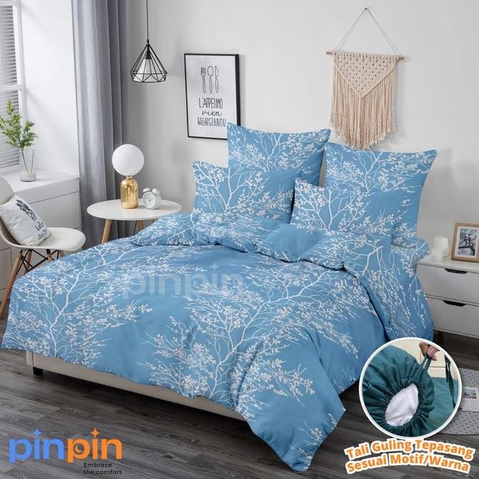 SL Bed Cover Set Sprei Jeju Blue Ukuran Lengkap - Pinpin Bed Cover