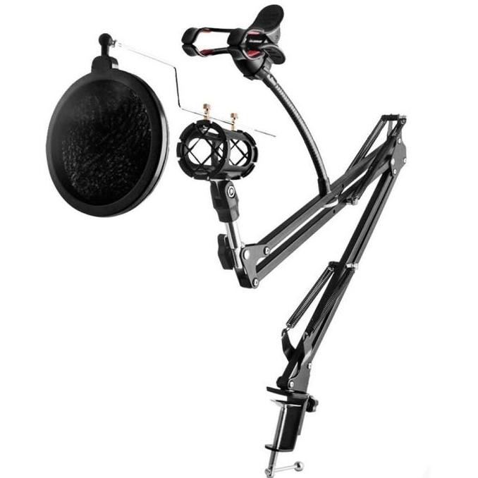 Diskon Stand Mic Fleksibel + Holder HP Mikrofon Podcast Live Streaming Universal