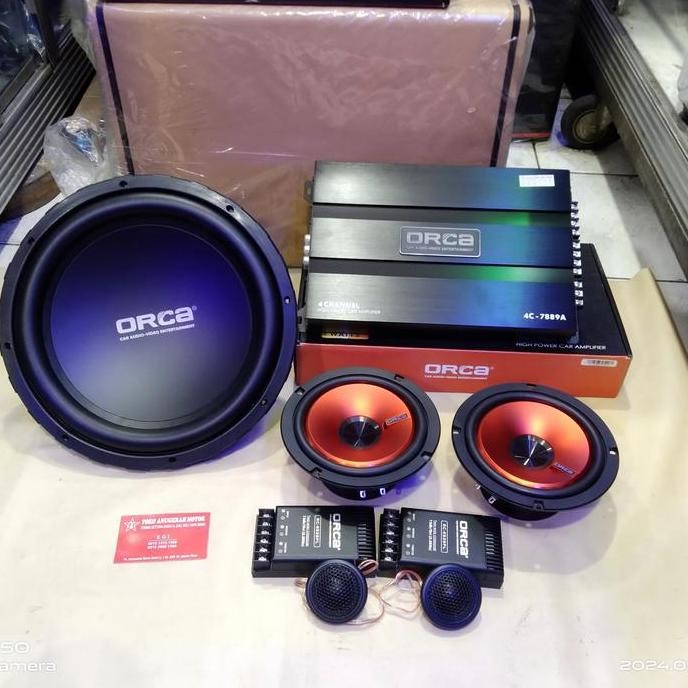 Paket audio mobil Full set ORCA subwoofer split power 4 Chanel