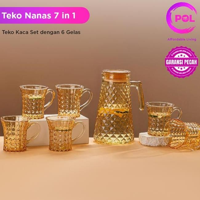 Garansi Pecah Pol Set Teko Air Kaca Nanas 7 In 1 Pitcher Glass Kettle 7 In 1 Kettle Air Kaca