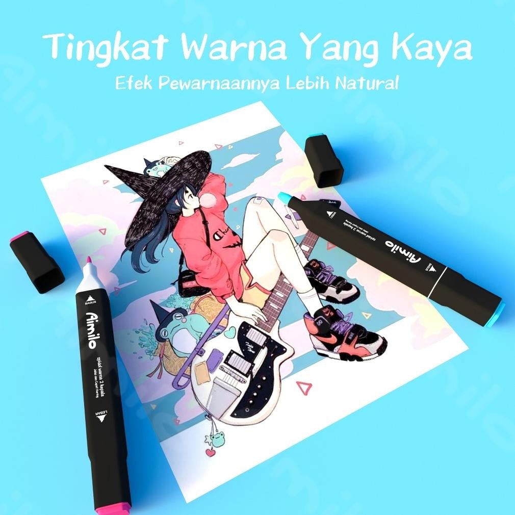 

Paus Biru - Medan Aimilo Spidol Warna Warni 1 Set Sketch Marker 2 Tip Touch Marker 48/60/80 Warna