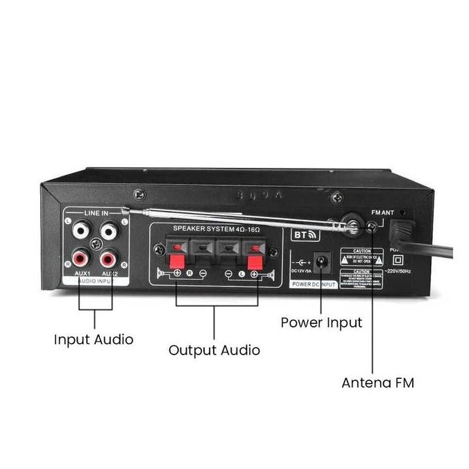 Power Audio Amplifier Bluetooth 5.0 Stereo 2 Channel - BT-309A - Black