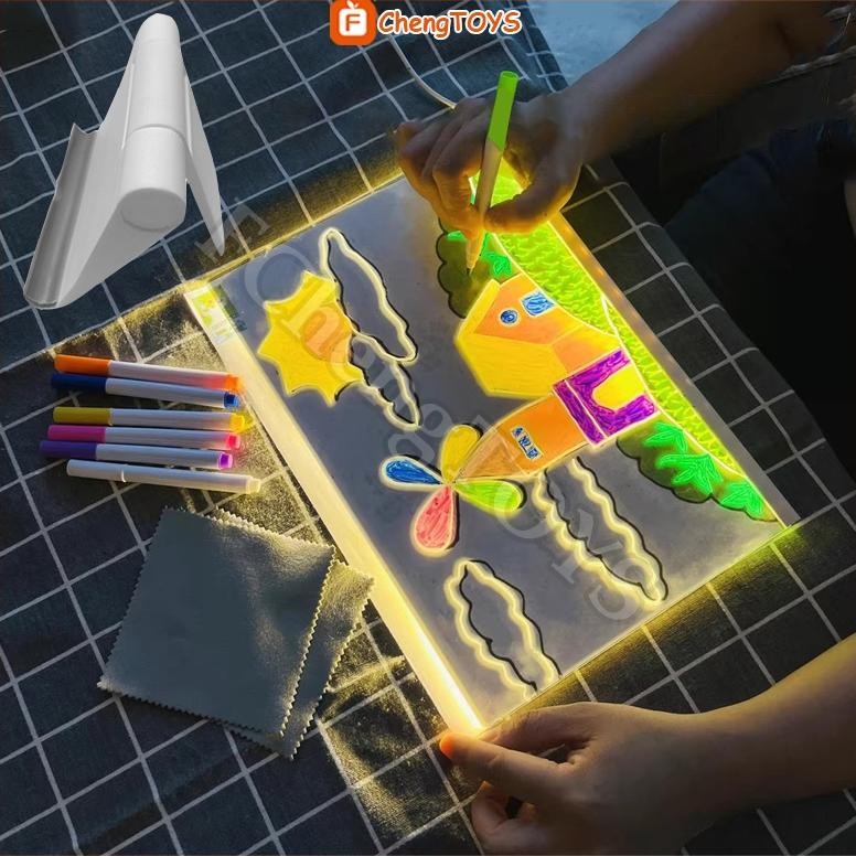 

FChengTOYS Acrylic Note Board LED / Papan Tulis Acrylic Led / Transparan Acrylic Lamp Drawing Board