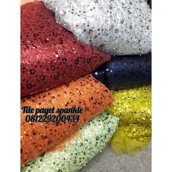 DF158 - Kain bahan brokat tulle tille tile tule full payet tulle sequin squence sparkle.