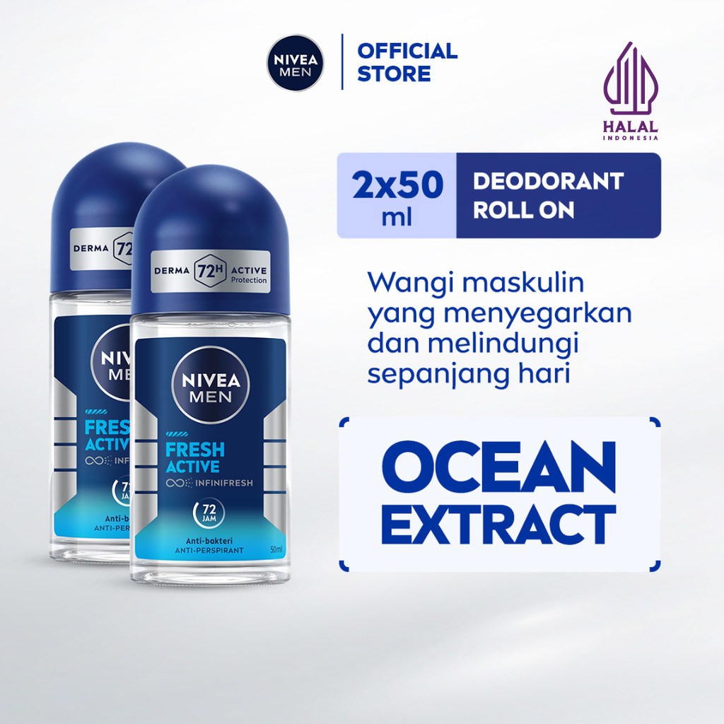 (PAKET HEMAT ISI 2) NIVEA MEN Deodorant Roll On Fresh Active 50ml - Deodoran pria anti bakteri antip
