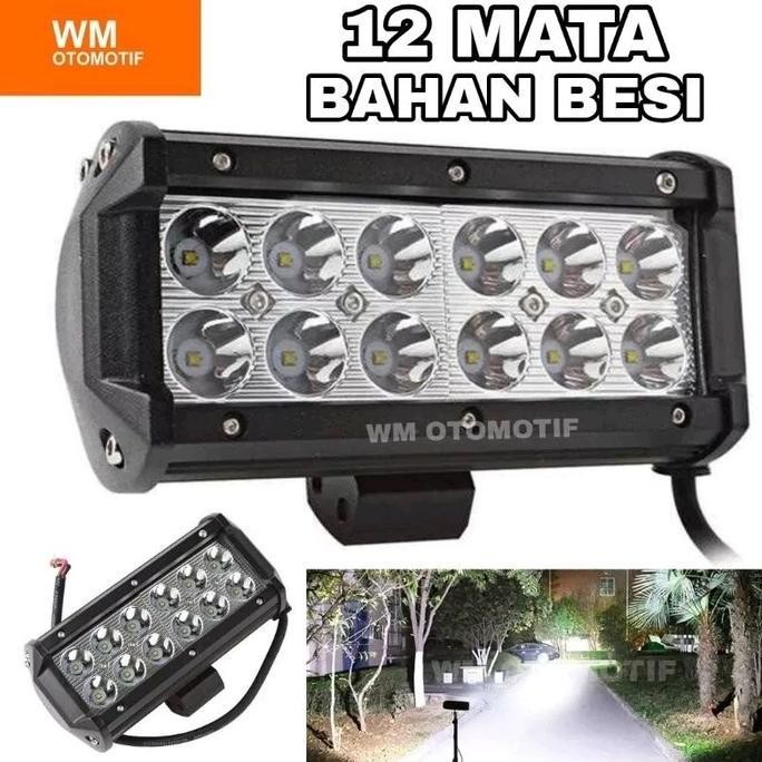 Lampu Tembak Sorot Led Bar Cree 12 Mata 2 Susun Panjang High Grade Motor Mobil Besi Alluminium Tahan