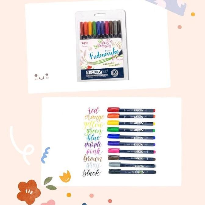 

PROMO! TOMBOW FUDENOSUKE COLOR BRUSH PEN HARD TIP SET 10 PULPEN SPIDOL KALIGRAFI WARNA