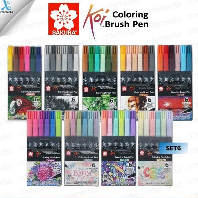 

Brush Pen Sakura Koi Coloring Brush Pen Set 6 Pena Kuas Warna