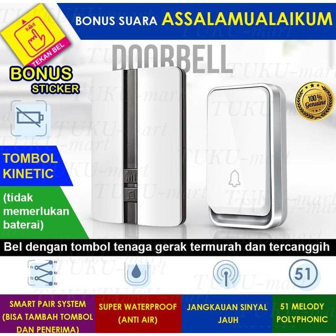 Ready Zogin W33 Kinetik Bel Rumah Bel Pintu Wireless Baterai Bell