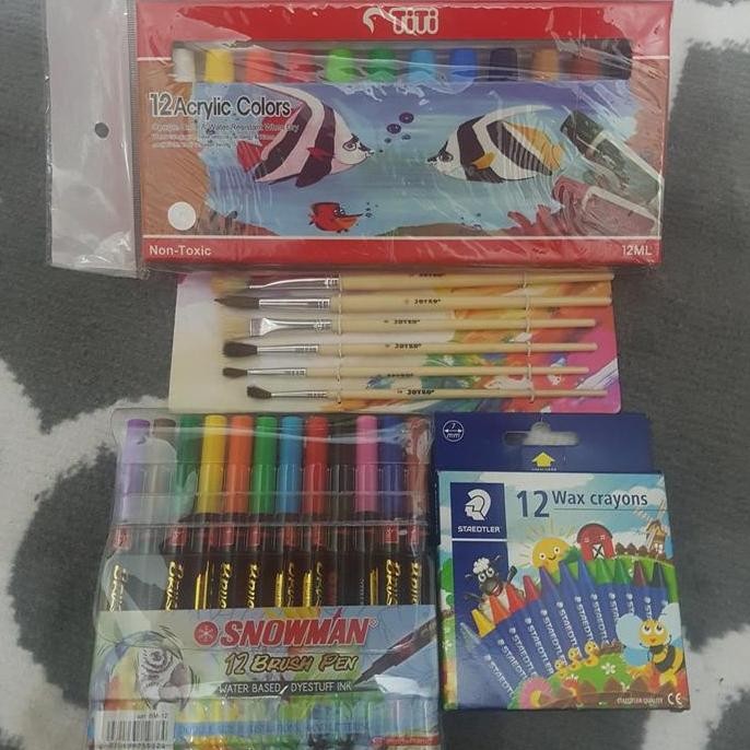 

HOT SALE! Titi 12 acrylic colors , snowman 12 brush pen dan bonus set