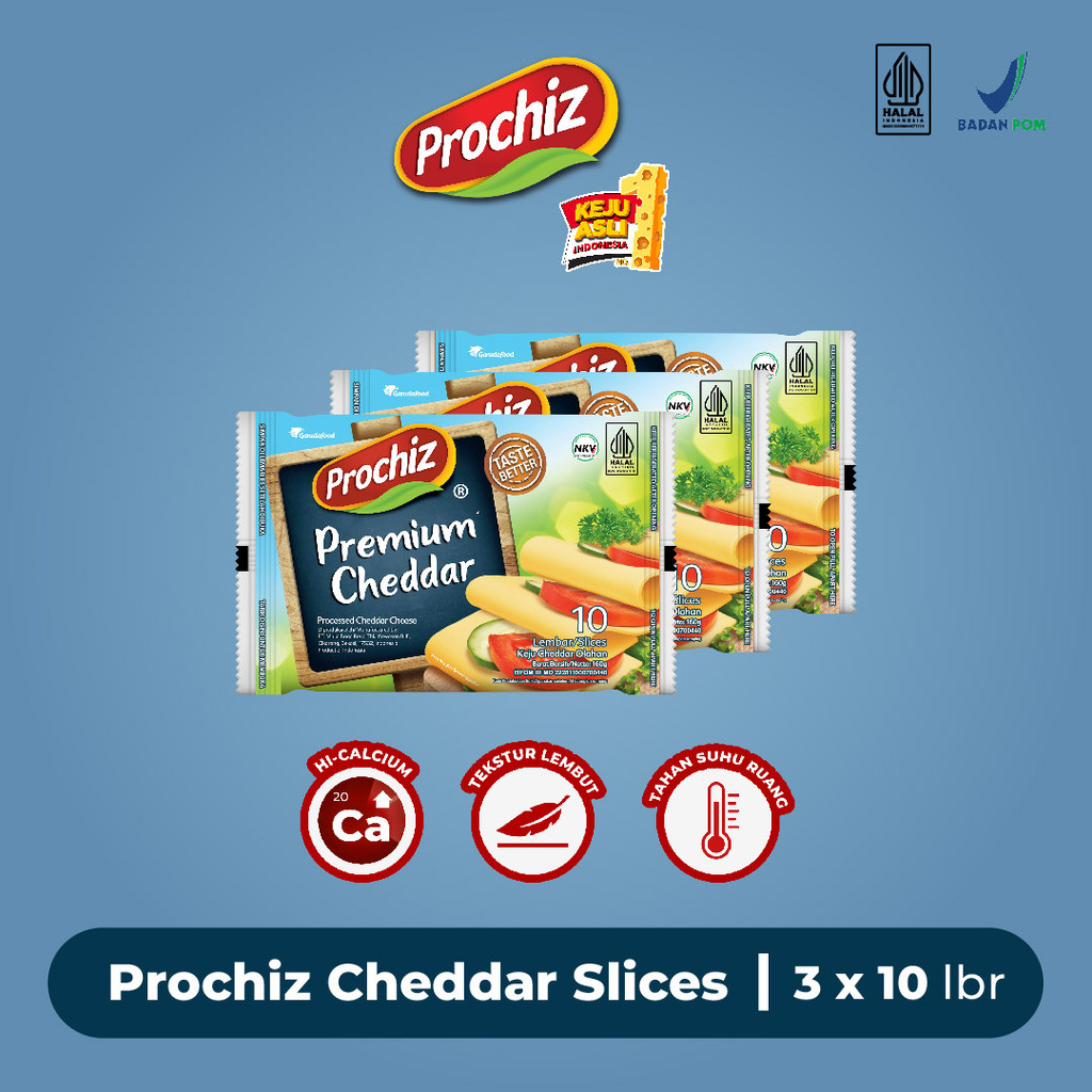 

Keju PROCHIZ Slice Cheddar 10's x 3
