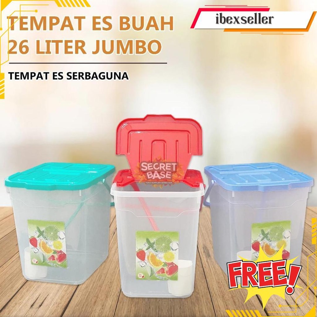 Toples Es Buah 26 L - Wadah Tempat Es Buah Besar Bonus Gayung Panjang Jualan Jus Capcin Juice Coklat