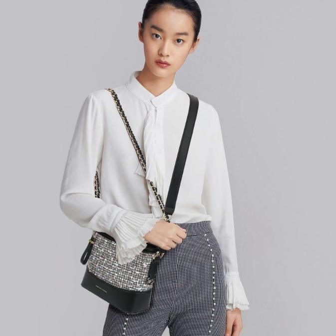 KIMURA CARNU - SlingBag Tali Rantai Gold & Rantai Black Silver/Tas Rajut Wanita #6119