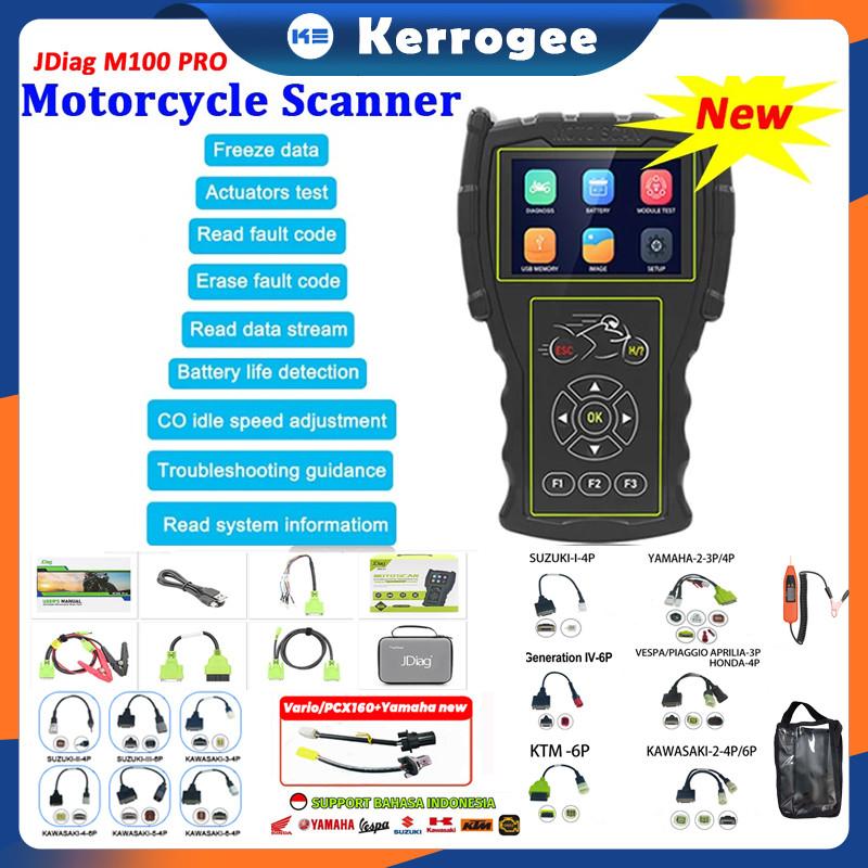 ReadyScanner JDiag M100 Pro Motor Scanner Support OBD1 OBD2 Untuk Semua Motor Alat Injeksi Motor