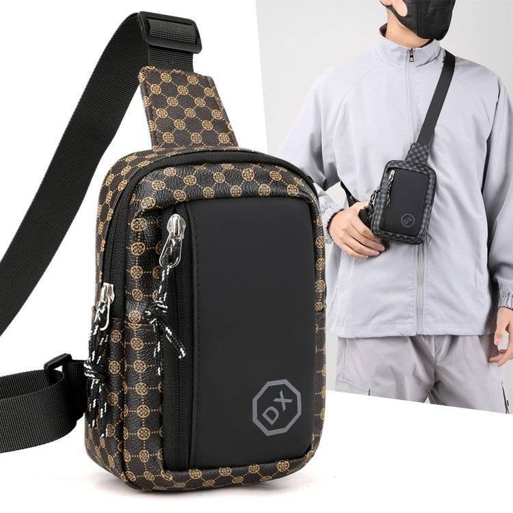 [Amy][COD] Tas selempang olahraga pria trendi baru, tas bahu kasual bergaya kotak-kotak, tas dada se