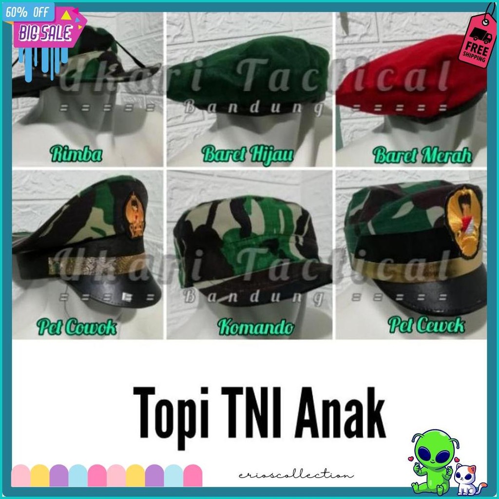 Topi baret pet komando rimba loreng TNI polri polisi kecil polantas pocil untuk perlengkapan karnava