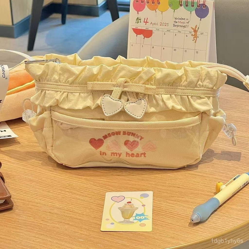 

Same Style Cute Sweetheart Magic Lace Edge Pain Bag Pencil Case ins British style large capacity student pencil bag EPVU