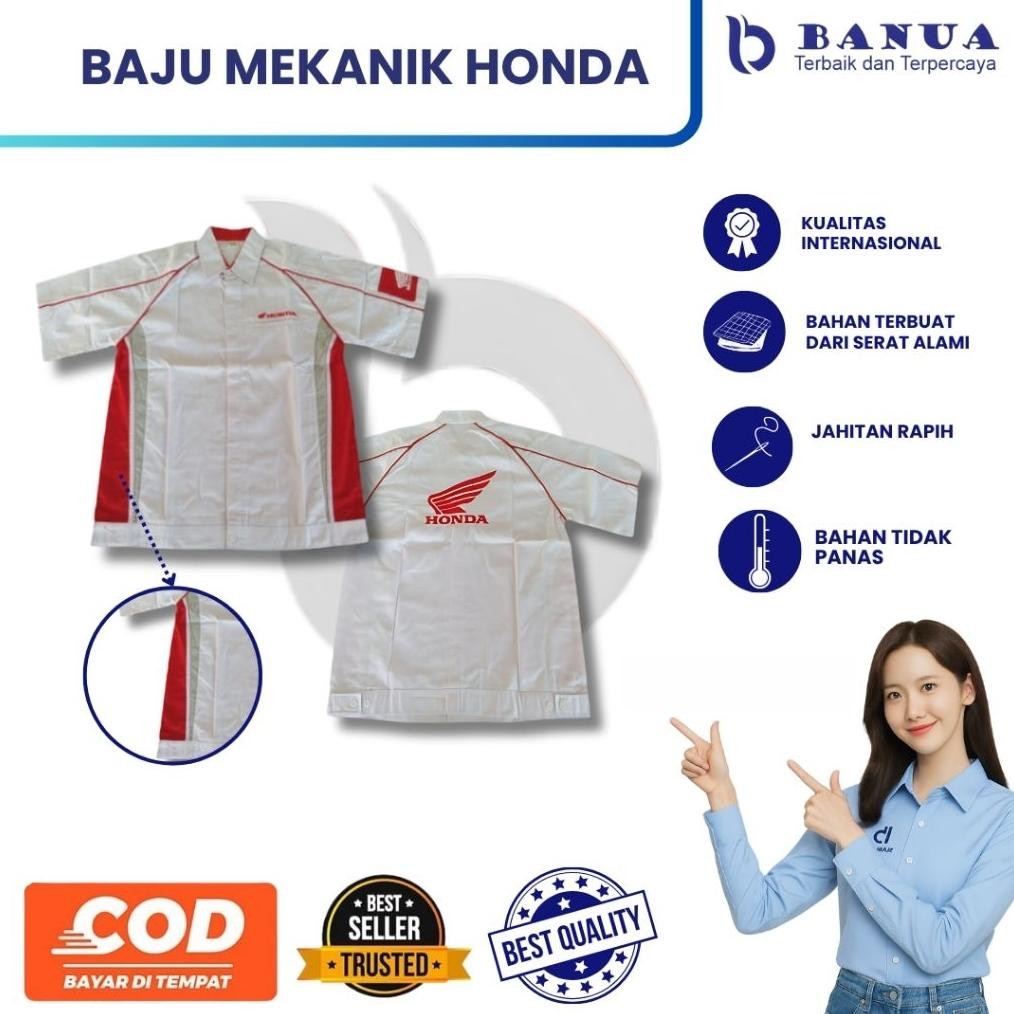 Baju Mekanik Honda | Baju Bengkel Honda | Baju Mekanik Putih | Baju Pria Mekanik|Wearpack Pria Honda