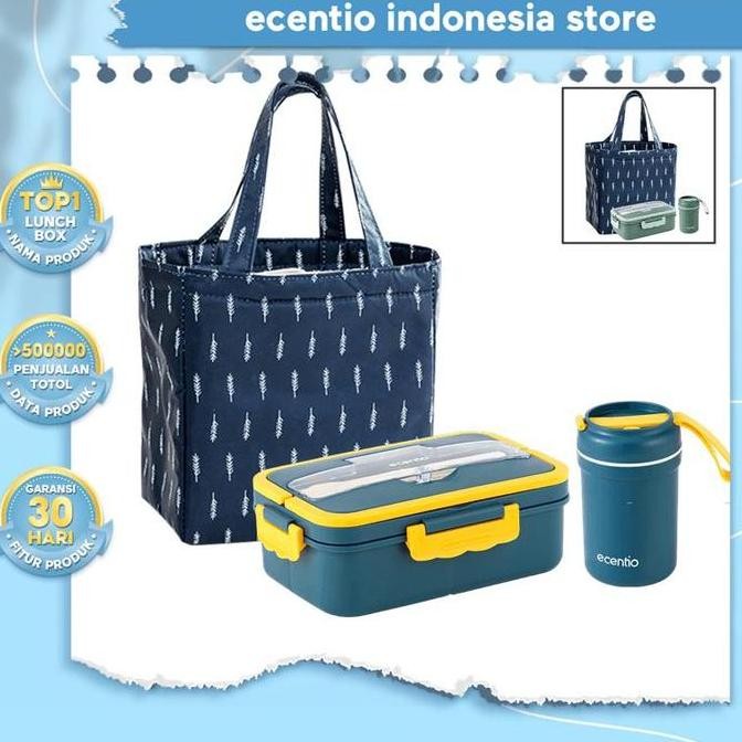 ecentio lunch box set 4 Grid 1000ml+330ml tempat bekal makan dan