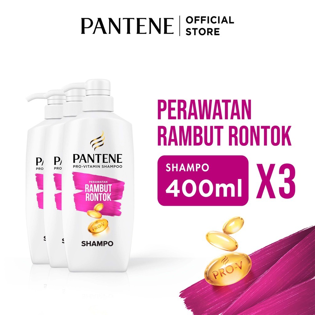Pantene Sampo Perawatan Rambut Rontok Pro-V 400ml x3 / Pantene Shampoo