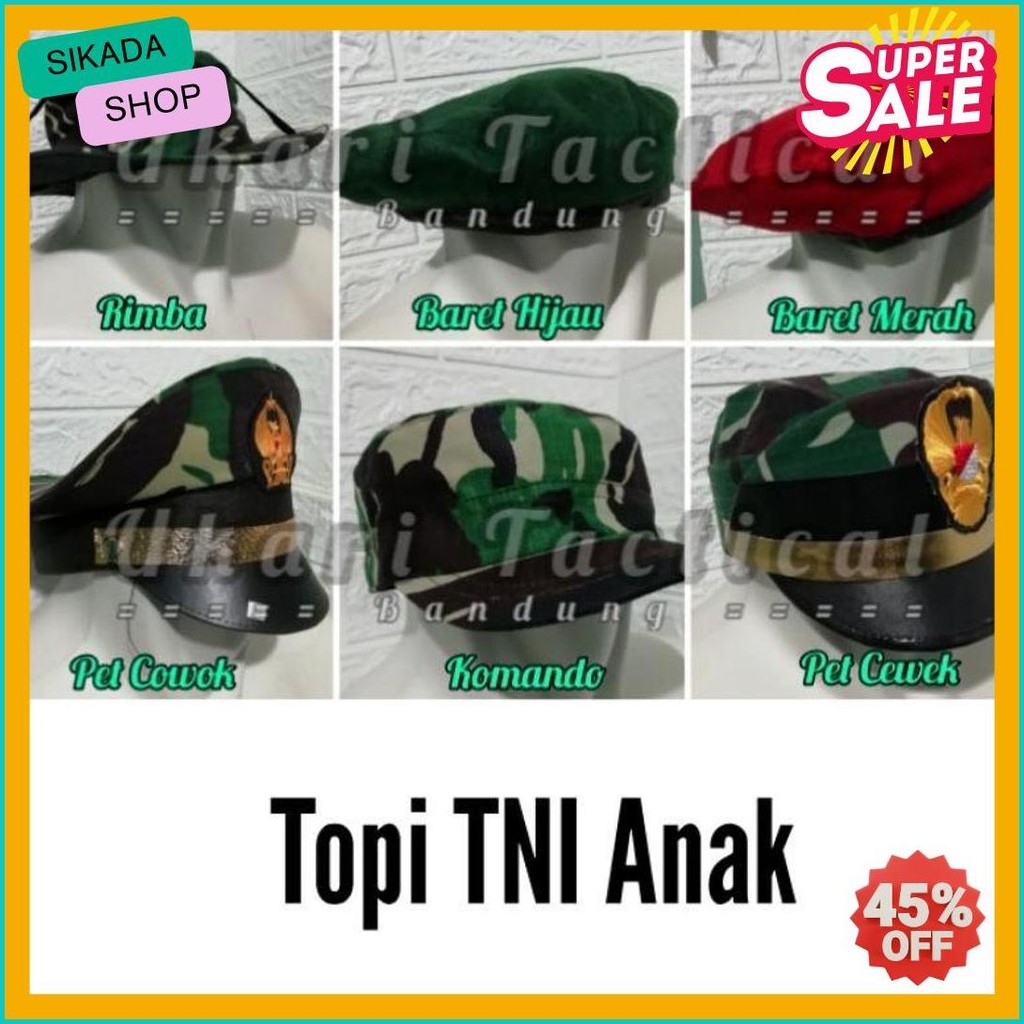 Topi baret pet komando rimba loreng TNI polri polisi kecil polantas pocil untuk perlengkapan karnava