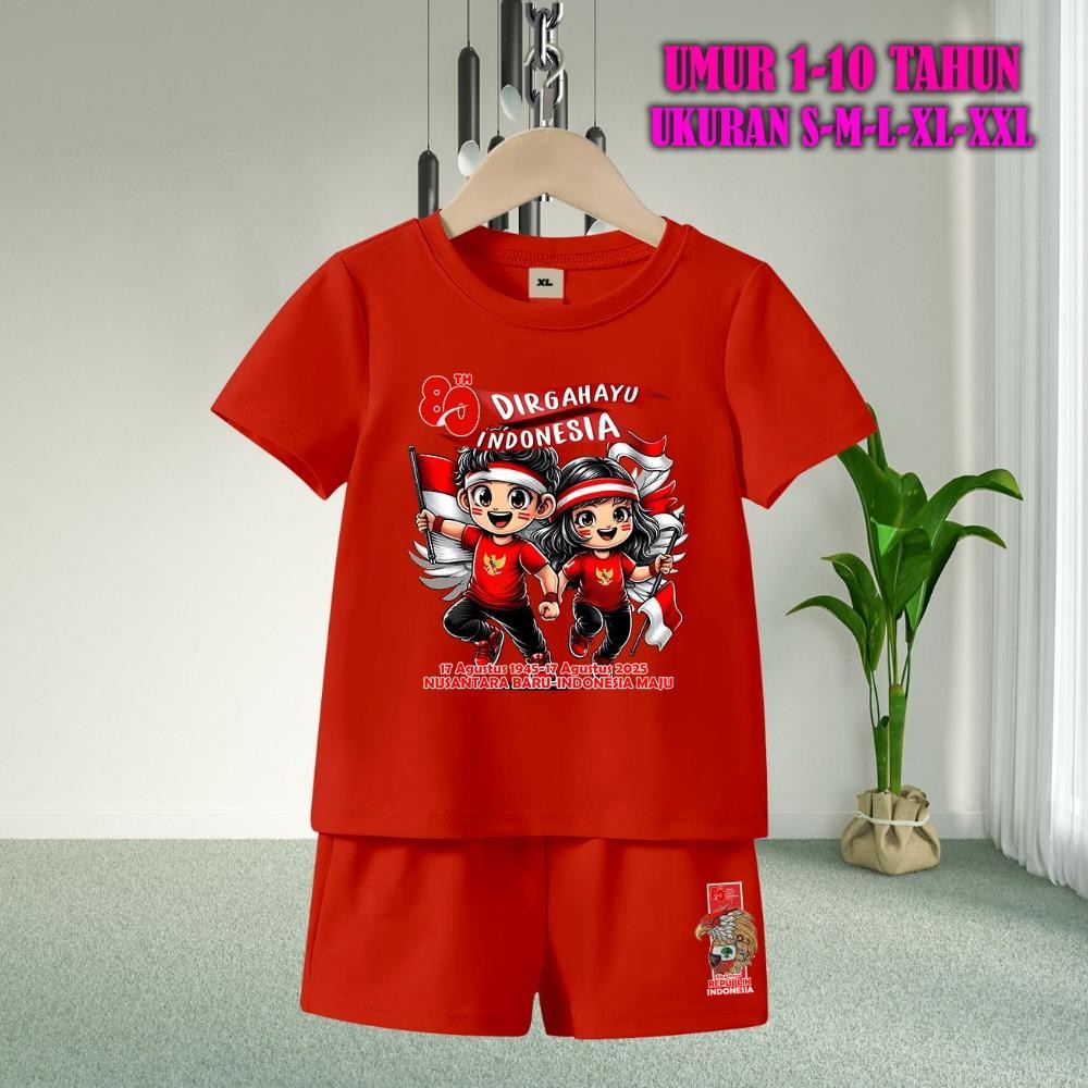 Dw-45 Setelan Pendek Anak 17 Agustus Kemerdekaan 2025 Umur 1-10 Tahun