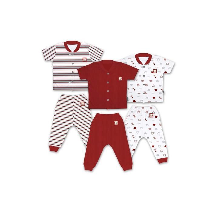 Sale Fluffy Setelan Baju Pendek Celana Panjang Bold (Isi 3 Pasang) Sbdjxb Red 123 Dh-68