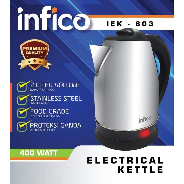 Pemanas Air Kettle Listrik 2L Hotel Full Stainless Infico Bergaransi