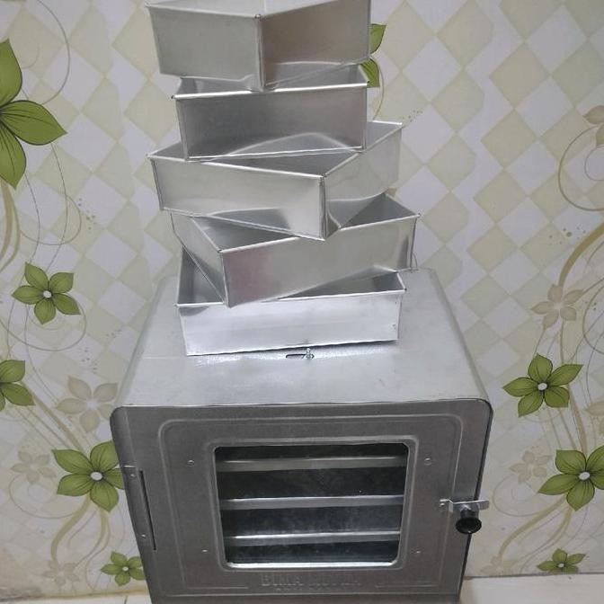 Oven Bima Angkring Uk 38 + Loyang Kue Kering + Satu Set Loyang Bolu Kotak Isi 5 Co