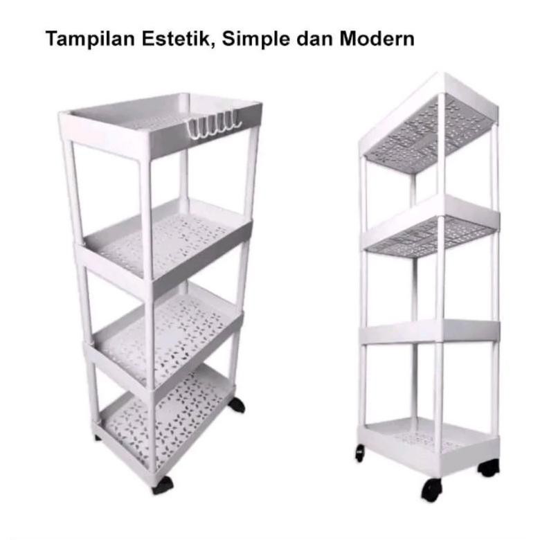 rak susun serbaguna 4 lantai bahan plastik warna putih dan warna merah