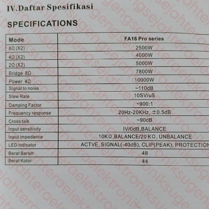 Ter-98 Df-8 Power Amplifier Rdw Fa 16 Pro // Fa 16000 Pro Class Td - 2 Channel Original (Harga Sudah