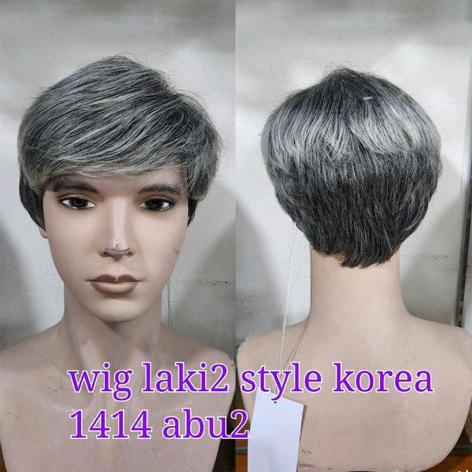 Wig Laki2 Rambut Palsu Pendek Style Korea Premium Quality 1414 Abu2
