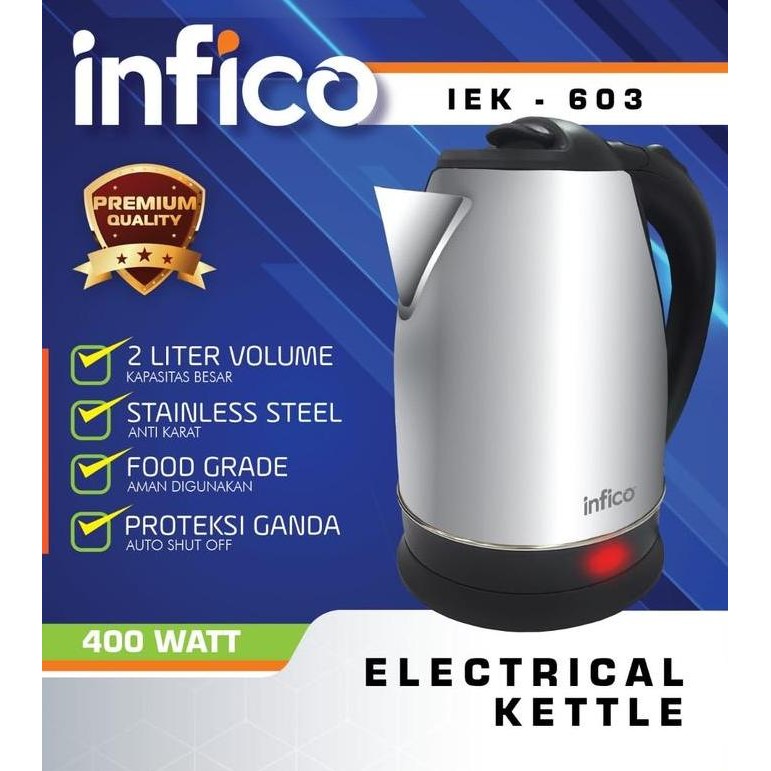TERBARU - Pemanas air kettle listrik 2l hotel Full Stainless Infico Bergaransi