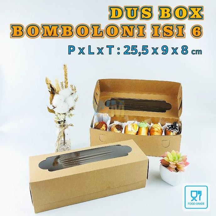 

PROMO - (isi 40pcs) Dus Box Bomboloni isi 6 / Kotak Bomboloni Donat Laminasi / Dus Donat Bomboloni Kraft Food Grade / Kemasan Bomboloni Isi 6