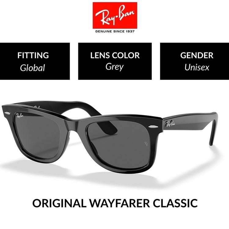 New Rayban Kacamata Hitam Wayfarer Rb2140 Sunglasses Bla Pria Wanita Grey