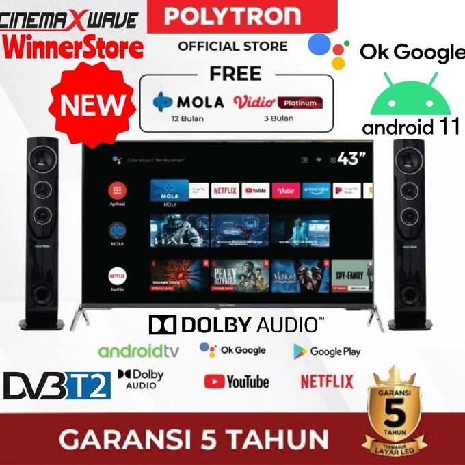 NEW DIGITAL ANDROID TV POLYTRON FULLHD 43" inchi Tower SoundWave MEDAN