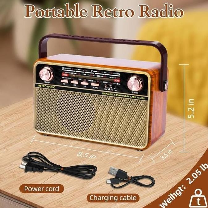 Radio Speaker Bluetooth Jadul Mp3 Fleco F-505T | Radio Retro 3 Band Fm/Am/Sw/ Radio Digital Portable