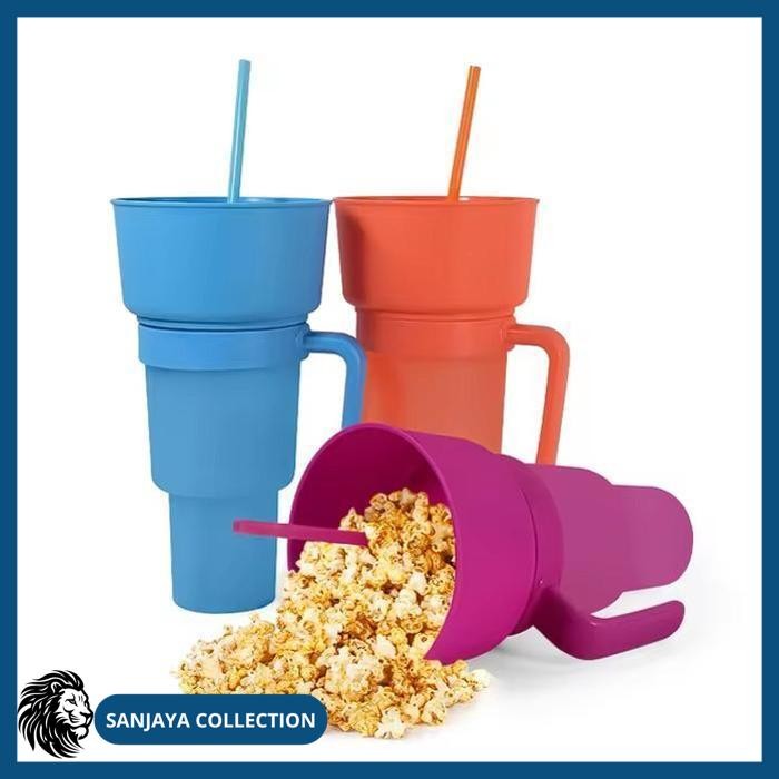 MUG CANGKIR SEDOTAN SET PLASTIK MINUM SNACK CEMILAN POPCORN CUP MOVIES GRATIS ONGKIR