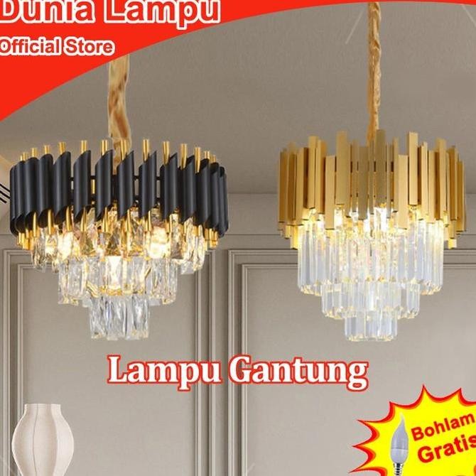 Dunia Lampu Lampu Gantung Kristal Bulat Hitam Lampu Gantung 3 Susun Lampu Gantung Akrilik Lampu Gant