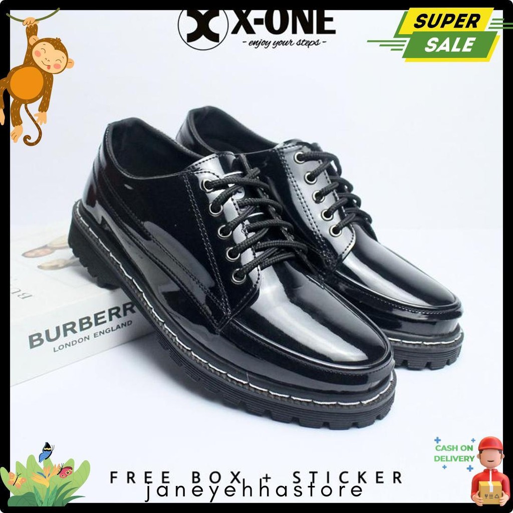 X-ONE Sepatu Formal Docmart Pria | Jossie Docmart Hitam Glossy