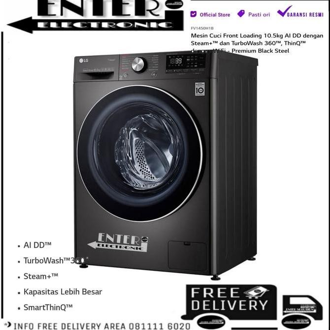 NEW LG FV1450H1B - MESIN CUCI FRONT LOADING 10,5 KG PLUS DRYER FV 1450H1B