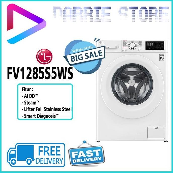 BEBAS ONGKIR - LG FV1285S5WS MESIN CUCI WASHER 8.5 KG FV-1285S5WS FV1285 1285S5WS
