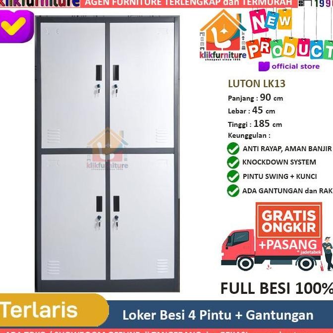 TERMURAH - Lemari Loker Besi 4 Pintu + Gantungan Baju LUTON LK13