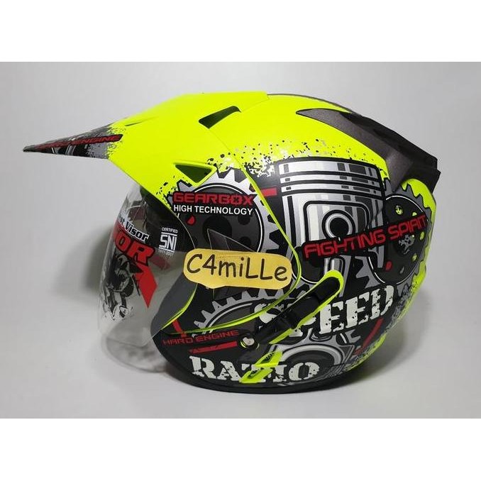 TERMURAH - HELM JPR SPEED RATIO YELLOW FLUO DOFF DOUBLE VISOR SUPERMOTO CROSS